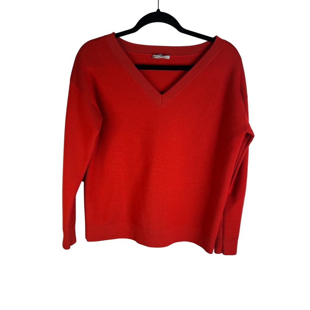 COS Women's Red Wool Blend Knit Pullover V-Neck Classic Sweater‎ Size Small